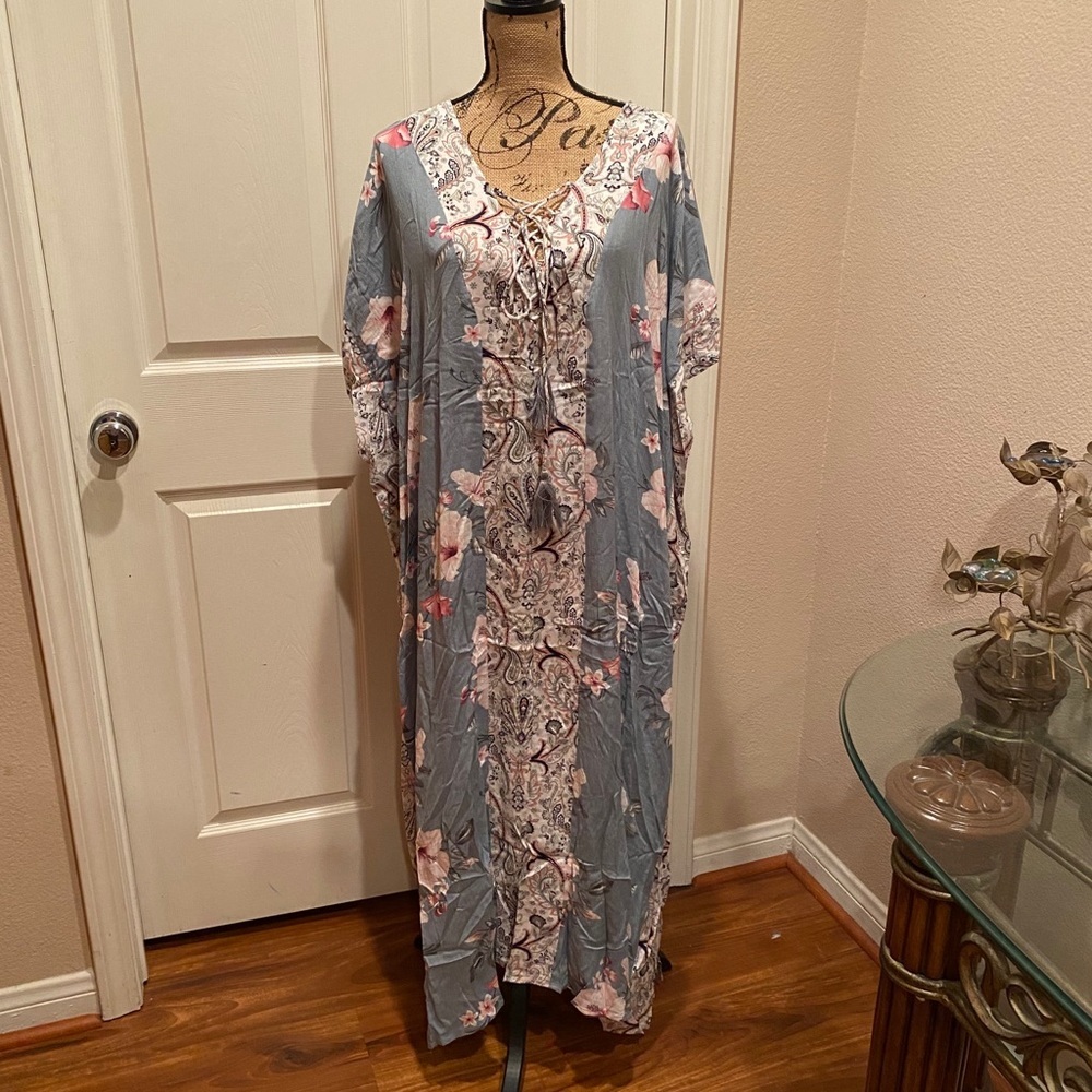 Mixed floral printed front tie maxi dress